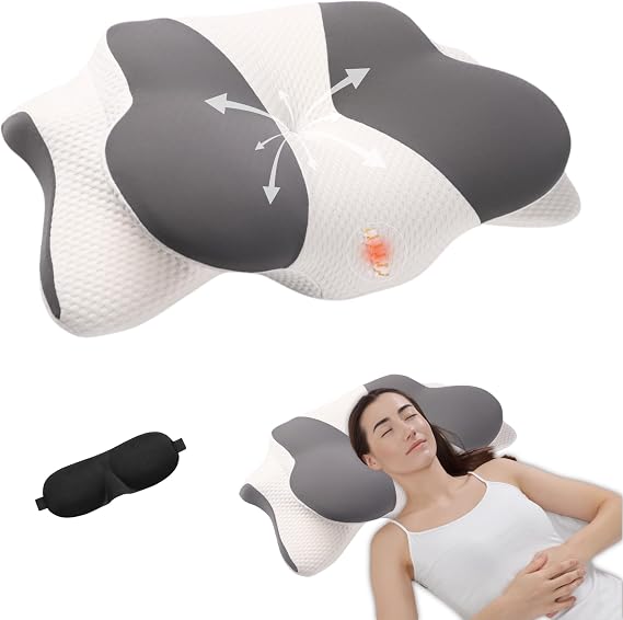 Memory Foam Pillow, Cervical Orthopedic Pillow with Armrest, Anti Snore Pillows Adjustable Ergonomic Side Sleeper Pillow Cooling Bed Memory Foam with 2 Covers & Eye Mask Cervical Pillow for Neck Pain