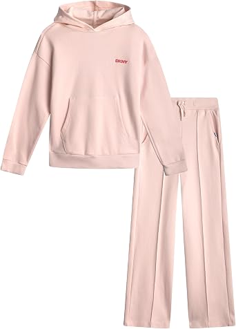 DKNY Girls Jogger Set - 2 Piece Soft Fleece Athletic Pullover Hooded Kids Sweatshirts and Jogger Sweatpants for Girls
