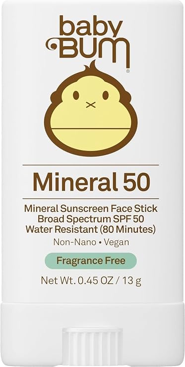 Sun Bum Baby Bum Mineral SPF 50 Sunscreen Stick - Hawaii 104 Act Compliant (Without Octinoxate & Oxybenzone) - UVA/UVB Face and Body Protection - Unscented for Sensitive Skin - Travel Size - 0.45 Oz