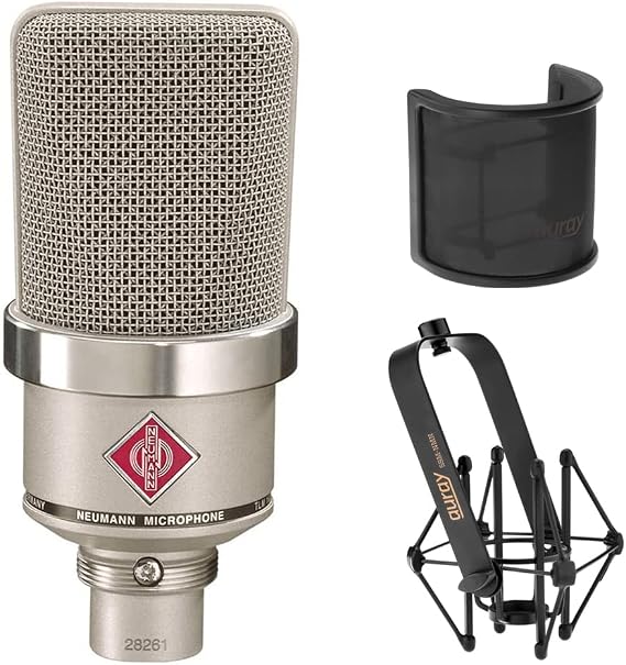 NEUMANN TLM-102 Large Diaphragm Studio Condenser Microphone (Nickel) with Suspension Shockmount & Pop Filter