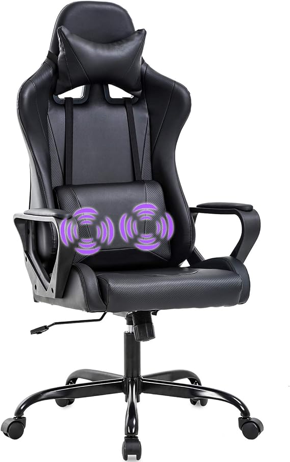 BestOffice Gaming Chair Office Chair Desk Chair Swivel Rolling High Back PU Leather Executive PC Adjustable Massage Racing Computer Chair with Lumbar Support Headrest Armrest Task Chair(Black)