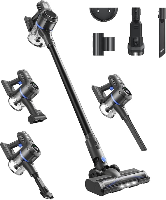 dreame J30-W Cordless Stick Vacuum Cleaner for Pet Hair, Carpet, Hard Floor | Anti-tangle, 450W Suction, 60Min Long Runtime, Detachable Battery, One-Touch Emptying, w/ LED Headlights, Lightweight