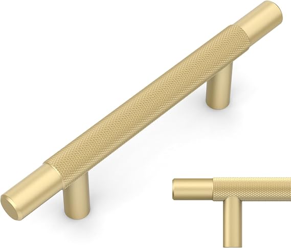 Amerdeco 10 Pack Brushed Gold Knurled Cabinet Pulls 3 Inch Hole Centers Kitchen Cabinet Handles Hardware Kitchen Handles for Cabinets Handles IH0006...