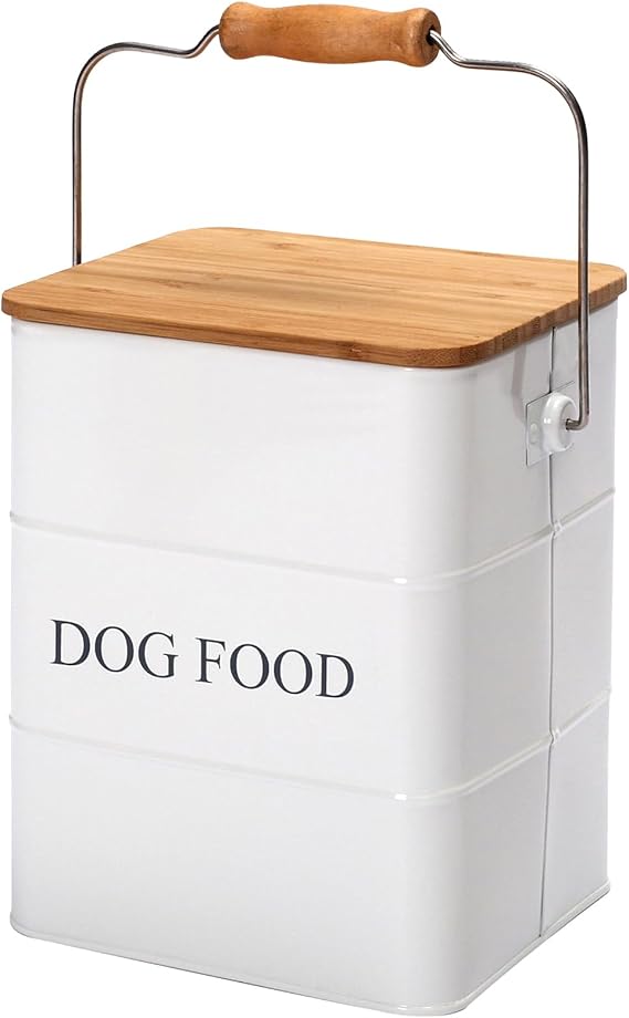 Farmhouse Dog Food Storage Container,6L Dog Food Canisters,Pet food Container Hold 5~6lbs Dog Food Treats,Airtight Dog Puppy food Storage with Lid and Scoop,Kibble Container Countertop-White...
