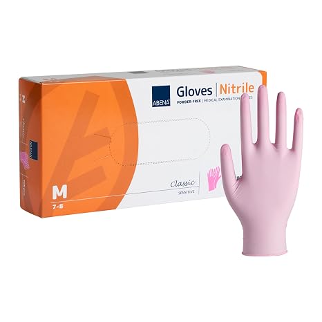 ABENA Pink Disposable Nitrile Gloves, Medium, Pack of 100