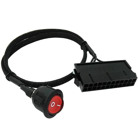 ATX Power Jumper Cable, 24 Pin ATX Red LED Power On/Off Switch Bridge Adapter Braided 21.5-inch(55cm)