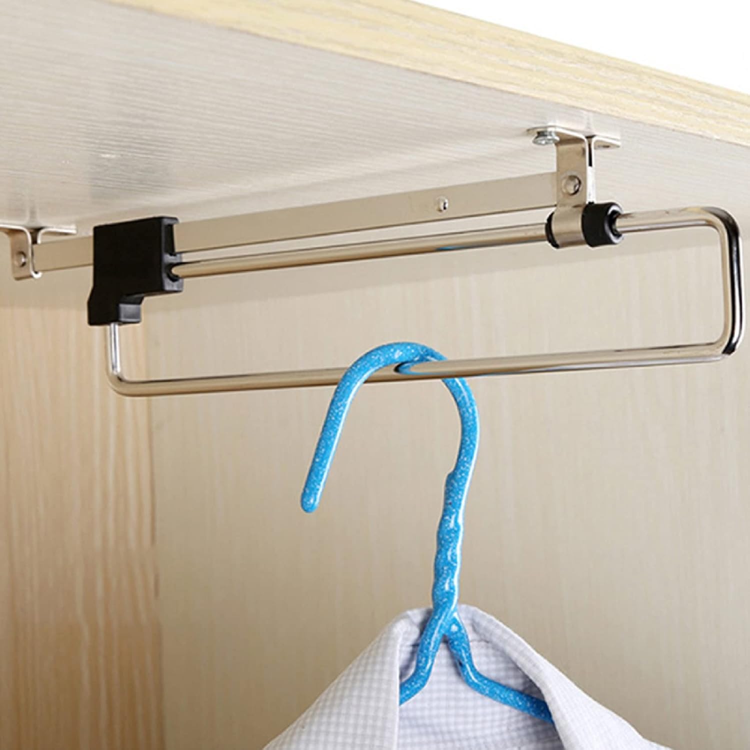 Telescopic Closet Hanger Rail, Retractable Wardrobe Closet Pull Out Rod Clothes Hanger Towel RailExtending RailStorage Organiser Sliding Rail, Polished Chorme Storage Telescopic Clothes Rod, 12 In