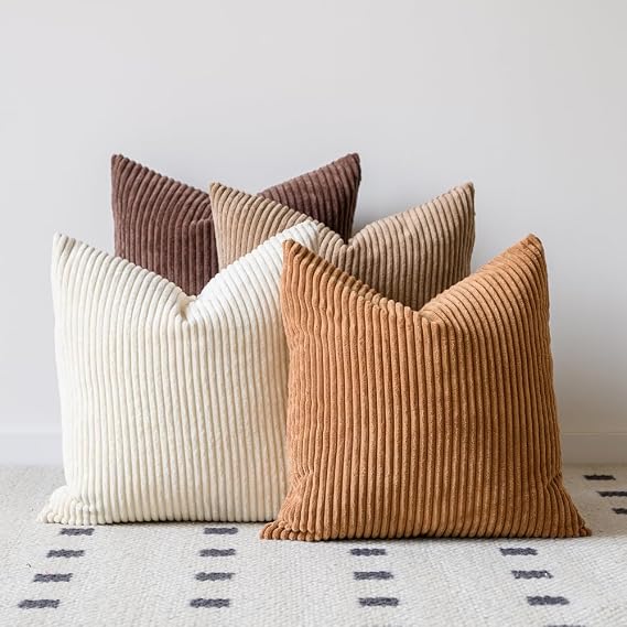 LANANAS Decorative Corduroy Throw Pillow Covers 18x18 Inch Neutral Brown