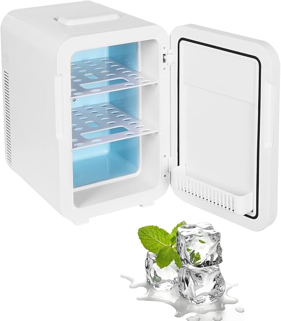 Mini Fridge for Food, Beverages, Cosmetics Cooler/Warm Adjustable Thermostat (122-149F for Warming and 59-64.4F for Cooling) - Portable Refrigerators for Office, Dormitory, and Car