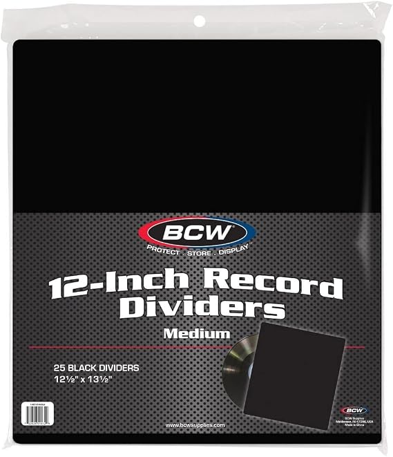 BCW Medium Black 12-Inch Record Dividers - 25 Ct | Premium Archival Vinyl Dividers
