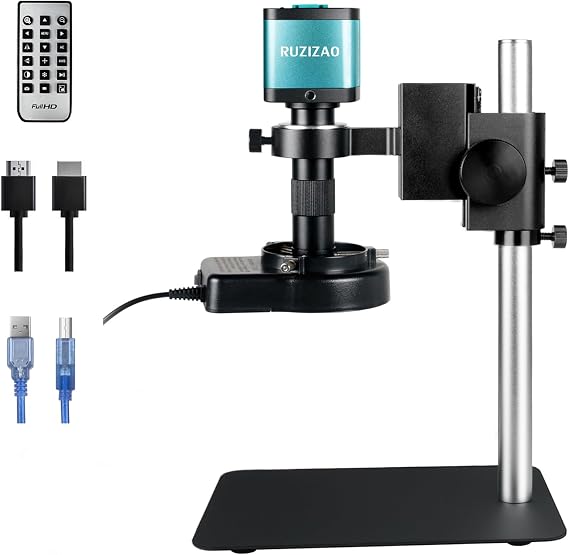 Digital Microscope with Metal Base, 48MP 1080P HDMI/USB Industrial Magnifier, 150X Ultra-Precise Focusing Lens, LED Ring Light, Microscopes for Observation/Soldering/Electronic Repairs