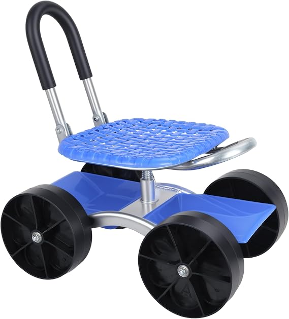 Garden Cart with Wheels, Height Adjustable Rolling Garden Seat with Wheels Gardening Stool for Seniors 360 Degree Swivel Seat Outdoor Lawn Yard Rolling Work Seats, Gardens Scooter for Planting (Blue)