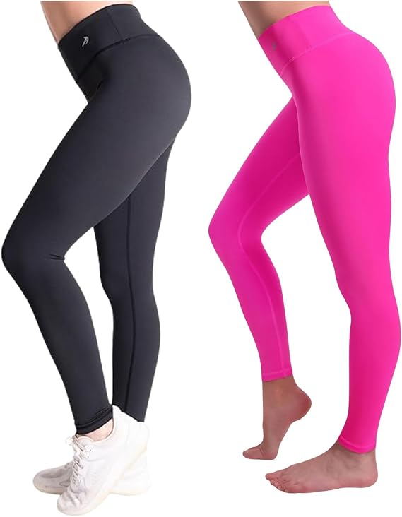 CompressionZ Tummy Control Compression Leggings for Women | High Waisted Workout Yoga Pants (Black + Pink, X-Small) Bundle