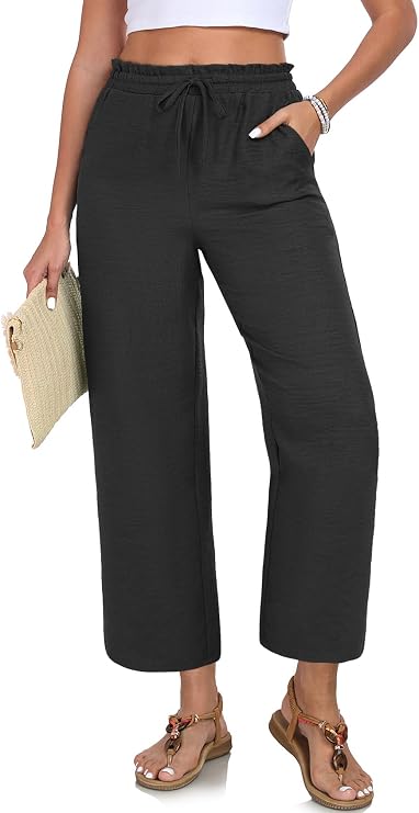 EDUWU Women Casual Pants Loose High Waist Cropped Palazzo Beach Pants Summer Outfits 2026 Trendy