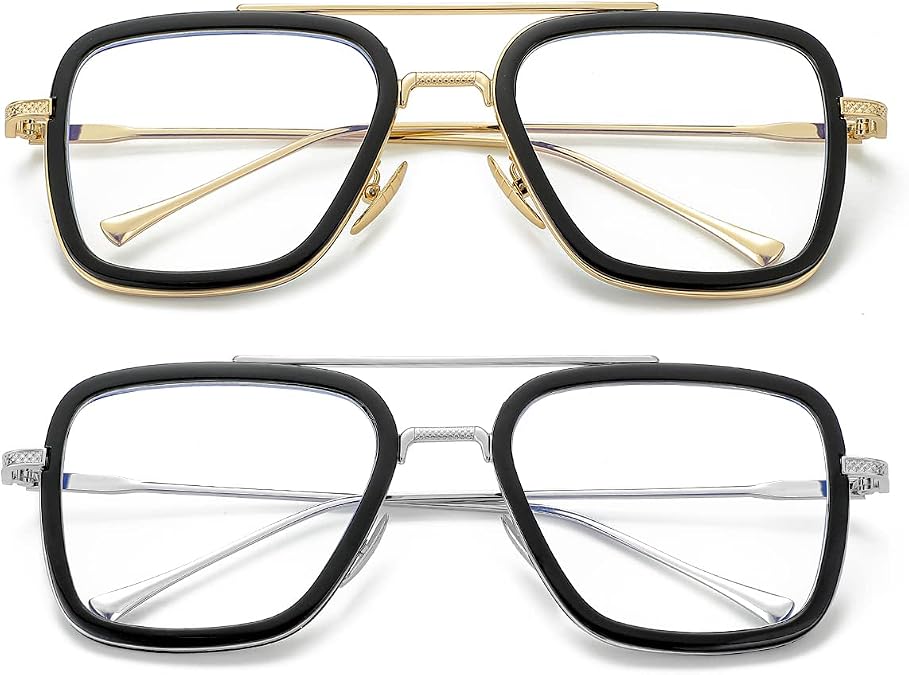 Tony Stark Style Blue Light Blocking Glasses for Men Women Square Frame