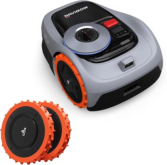 Navimow i105N + Rough Terrain Kit, Robust Wheels for Muddy Terrain and up to 35% Incline.