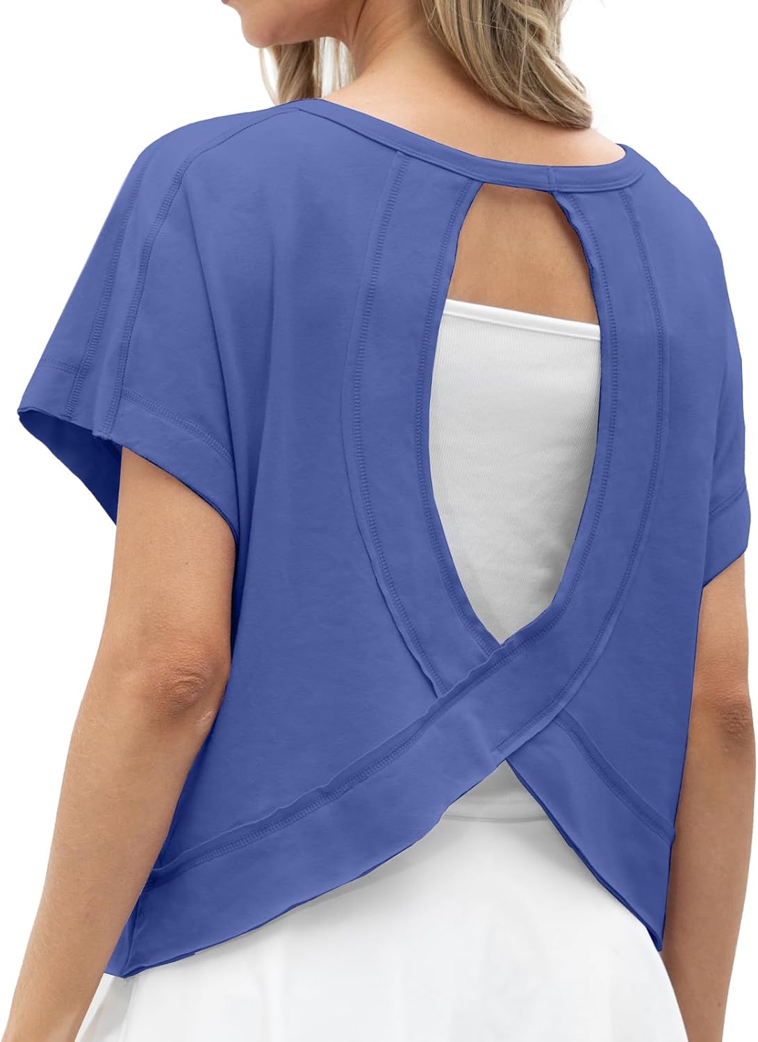 GRECERELLE Womens Open Back Workout Tops Backless Athletic Shirts Casual Crop Running Tee Y2k Yoga
