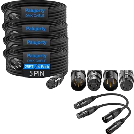 DMX Adapter& 5 Pin 25 FT 4 Pack