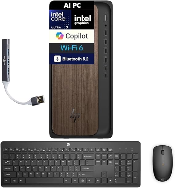 HP OmniDesk AI PC (Next Gen Envy) Desktop (Intel Ultra 7-265, 32GB DDR5, 1TB SSD, Intel Graphics, 280W PSU, WiFi 6, BT 5.2, RJ-45, 1 Display Port, Win 11 Pro) with DKZ USB Port Exp