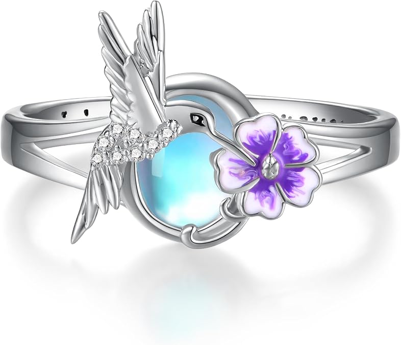 Hummingbird Ring 925 Sterling Silver Moonstone Hummingbird Ring Hummingbird Jewelry Gifts for Women