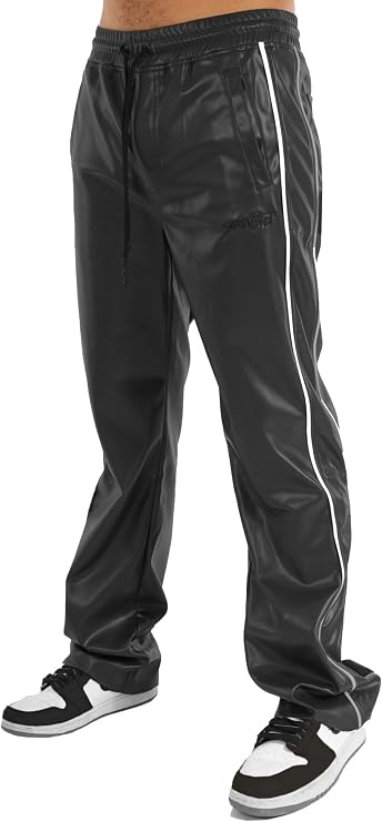 SCREENSHOT Tracksuits 3202 Mens PU Urban Premium Track Set Vegan Leather Athletic Streetwear Fashion Suit
