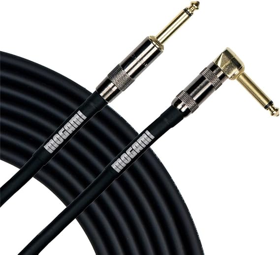 Mogami Platinum GUITAR-03R Instrument Cable, 1/4" TS Male Plugs, Gold Contacts, Right Angle and Straight Connectors, 3 Foot