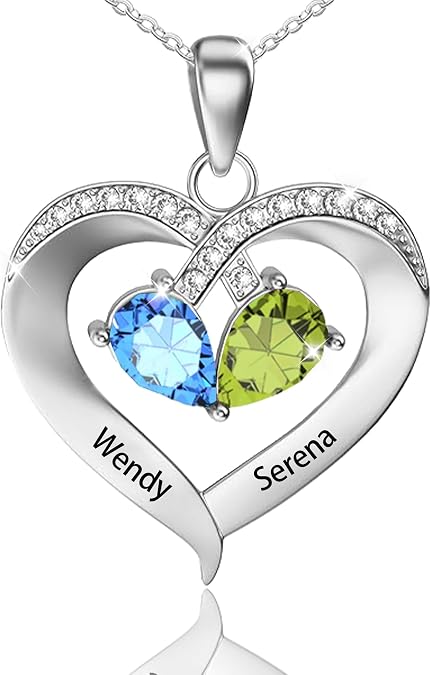 Personalized Birthstone Necklace for Women, Custom Name Necklaces with 2-4 Simulated Birthstones, 925/Sterling Silver Mother's Jewelry Gifts for Mom Wife Grandma - Mother's Day,Valentine's Day, Anniversary, Birthday