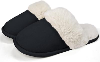 Womens Memory Foam Fuzzy Slippers Fluffy Plush Indoor Outdoor Non-Slip Thin Sole Winter House Shoes