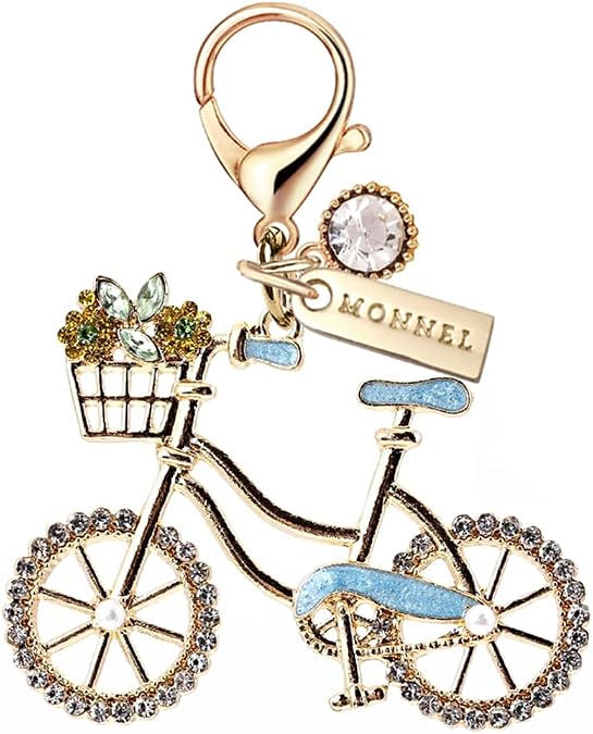 MC435 Little Crystal Lady Bicycle Lobster Clasp Charm for Women with Velvet Bag (Green,1 Piece)