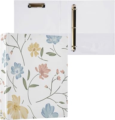 Three Rings Binders 1.5 Inch Colorful Cute Floral Meadow with Pockets 1 Pack for Letter Size 11 X 8.5 200 Sheets