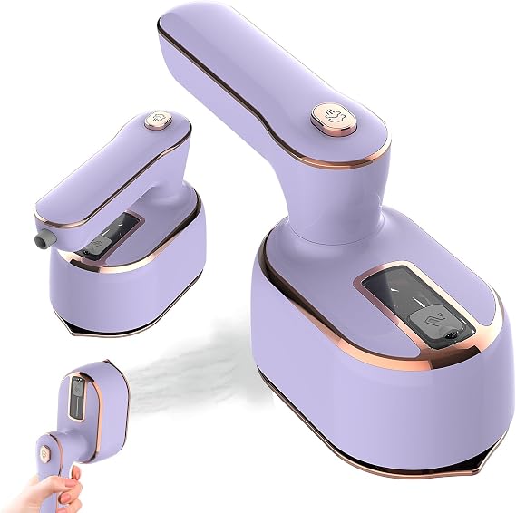 Portable Steam Iron,970W Dry Wet Dual Ironing Steam Hanging Ironing Machine,20S Rapid Preheating Large Water Tank Iron with Ergonomic Handle, Suitable for Home, Travel, Dormitory & Office (Purple)
