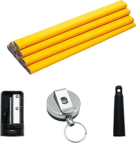 12 Pcs Yellow Carpenter Pencils set,7 Inches Woodworking Construction Pencils with Pencil Sharpener and Retractable Pencil Holder for Construction Worker,Contractor Carpentry