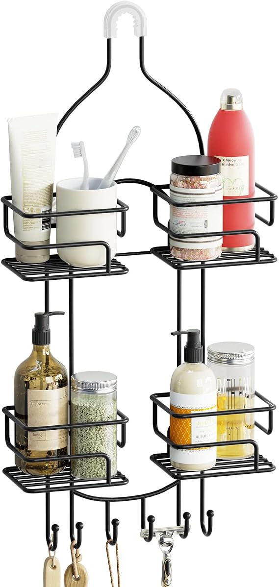 SRIWATANA Shower Caddy Hanging, Shower Organizer with Razor Hooks, Black