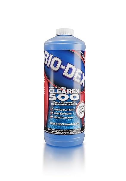 Bio-Dex Clearex 500 | 1 Quart (32 oz) bottle | Pro Strength Clarifier For Swimming Pools & Spas | Safe & Easy to Use for Homeowners DIY | 2 oz treats 14,000 gals & 32 oz bottle treats 224,000 gallons