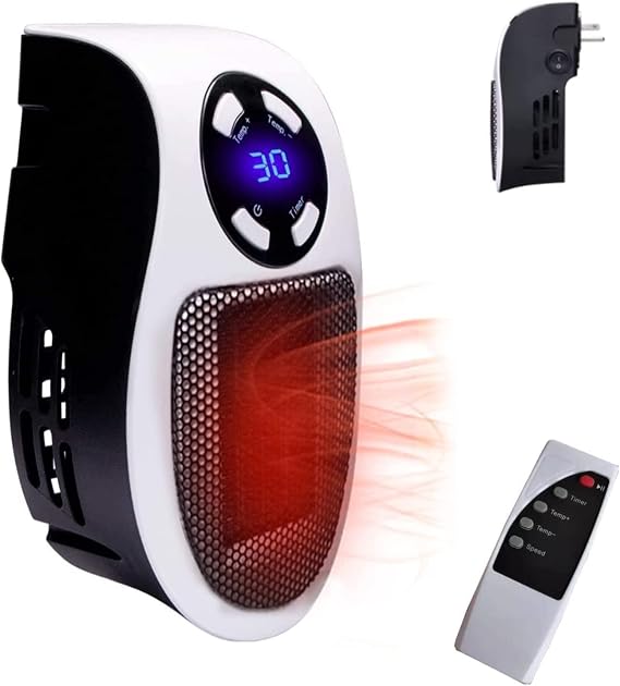 Electric Portable Space Alpha Heater - 500W Small Heater Plug In Wall with Thermostat, Timer, Led Display, Fast Heating, Low Noise Space Heaters for Indoor, Office, Bathroom New Model