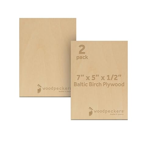 12 mm Baltic Birch Plywood 1/2 x 5 x 7 Inch, Box of 2 B/BB Grade Craft Wood, Stronger Than Basswood Sheets, for Laser, CNC Cutting and Wood Burning, by Woodpeckers