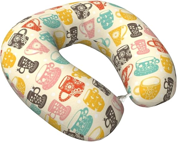 Memory Foam Travel Pillows for Airplanes - Soft Vintage Cup U Shaped Plane Neck Pillow for Sleeping for Traveling, Car, Train, Napping, and Home, Washable