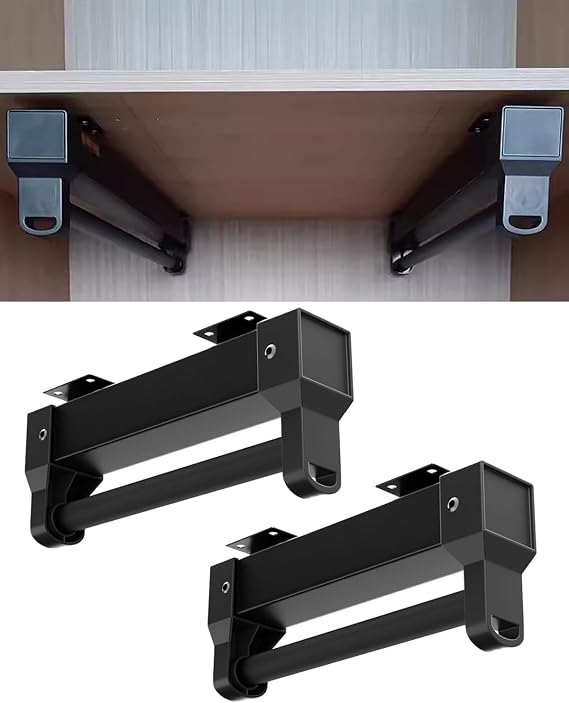 2 Pack Closet Organizer Shelf & Garment Rod for Hanging Clothing, Heavy Duty Closet Rod Support Bracket, Kitchen Towel Hanger to Attach to Cabinet(Black,30cm(11 3/4"))