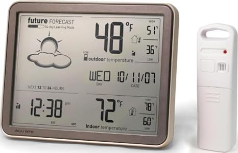 AcuRite 75077A3M Self-Learning Forecast Wireless Weather Station with Large Display and Atomic Clock, Black
