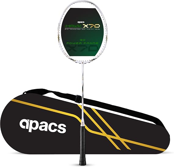 Apacs iHawk X70 (Unstrung) Full Graphite Ultra Strong Carbon Fibre (75-79g) | 35 LBS Max Tension | 3D Power Frame | Made in Vietnam Badminton Racket with Full Cover (Black) (All Rounder)