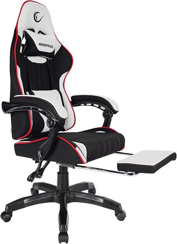 Rampage MC-6655B Vanguard Oyuncu Koltuğu Siyah Gri, Ergonomik Gaming Chair, Ayarlanabilir Sırt ve Yükseklik, Geriye Yatabilen, Konforlu, Boyun ve Bel Destekli Yastıklar, Yüksek Kalite Kumaş