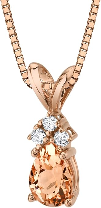 PEORA 14K Rose Gold Natural Morganite Diamond Pendant Pear Teardrop for Wom