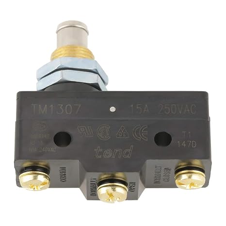 AHYLNNM TM-1307 Micro Limit Switch 250V 15A Panel Mount Plunger Actuator with 3 Screw Terminals for Industrial Machinery Garage Equipment 1.97x1.89in .D107