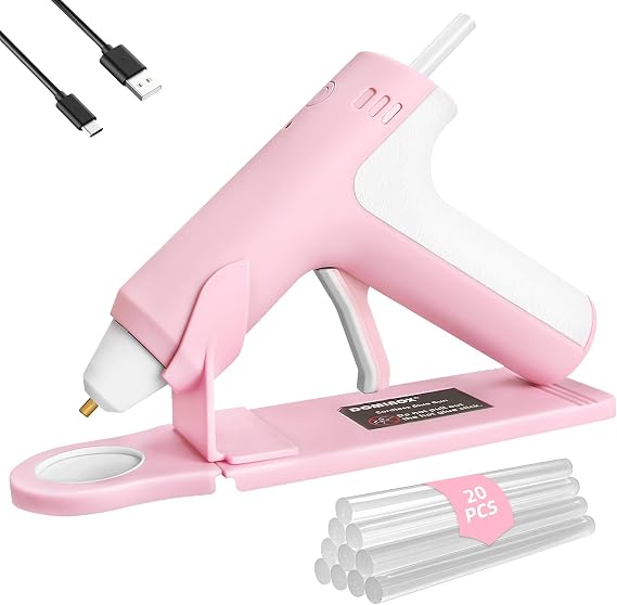 4V Cordless Hot Glue Gun with 20 Glue Sticks, Pink