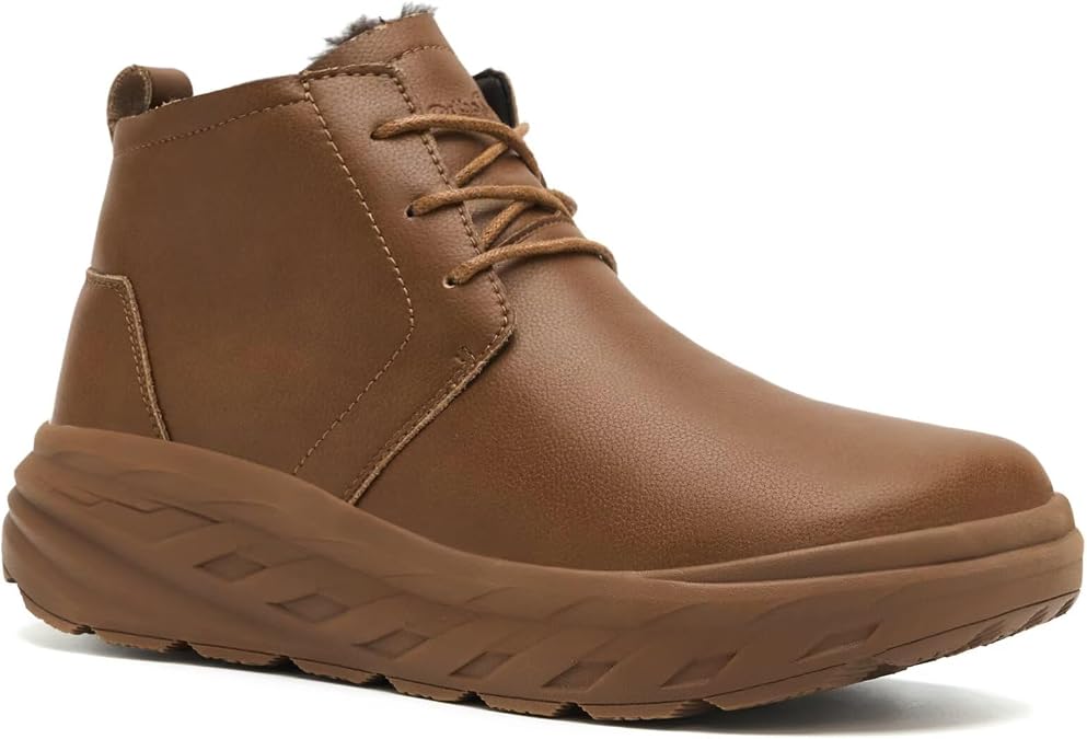 OrthoComfoot Women's Orthopedic Diabetic Wide Width Toe Box Leather Winter Warm Ankle Boots: Comfortable Plantar Fasciitis Hammer Toes Orthotic Walking Shoes, Casual Home Dress Shoes Brown Size 8