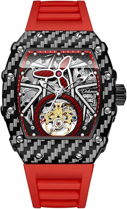 Luxury Hollow Skeleton Tourbillon Wristwatch Military Automatic Mechanical Men's Watches Waterproof Luminous Fashion Tonneau Silicone Strap Watch