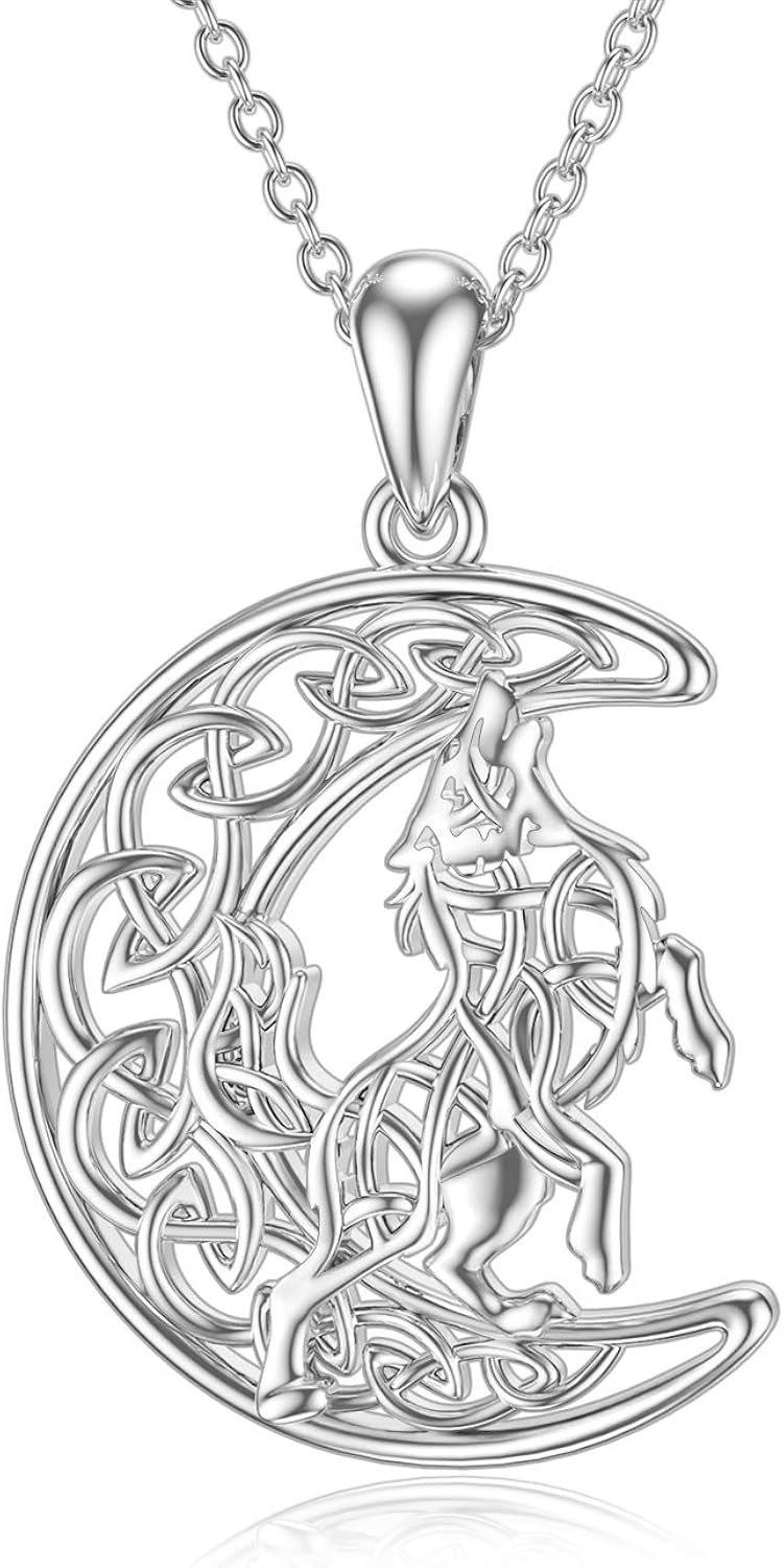 LEECCI Wolf Pendant Necklace 925 Sterling Silver Moon Wolf Necklaces Wolf Jewelry for Women Girlfriend Wife