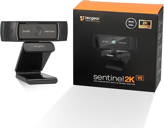 Sentinel 2K Webcam for PC with Microphone, Touch Control, Autofocus, Privacy Shutter & 360 Adjustable | Camera for Computer, Laptop & Mac | USB Video Streaming for Zoom/Skype/Google Meet/Team