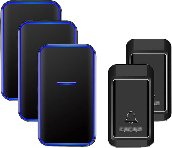 Wireless Doorbell, Wall Plug-in Cordless Doorbell with Self-Generating Power Push Button Door Chime, 38 Ringtones, IP44 Waterproof Door Entry Bell,B,Black (Black)
