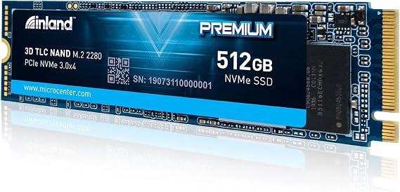 INLAND Premium 512GB SSD M.2 2280 PCIe NVMe 3.0 x4 3D NAND Internal Solid State Drive, High Speed Read/Write Speed up to 3100MB/s and 1900MB/s, NVMe 1.3 & PCIe 3.1 Compatible, 780 TBW